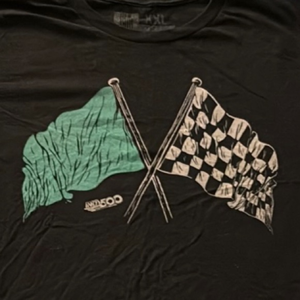 Black Graphic T-Shirt with Racing Flags